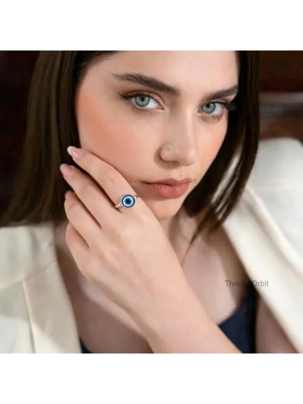 Stainless Steel Evil Eye Ring, Hypoallergenic, Tarnish Resistant, Stacking Ring